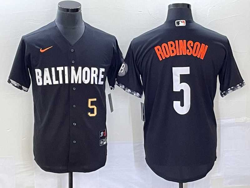 Men's Baltimore Orioles #5 Brooks Robinson Number Black 2023 City Connect Cool Base Stitched MLB Jerseys